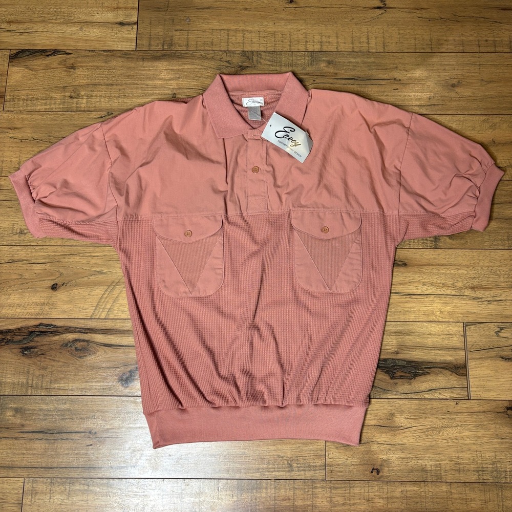 Envoy Mens XL Salmon Pink Waffle Knit Mixed Media Short Sleeve Polo Shirt NWT